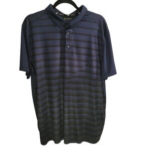 Tek Gear Performance Polo Mens XXL Navy Blue Striped Cool Tek Short Sleeve Shirt